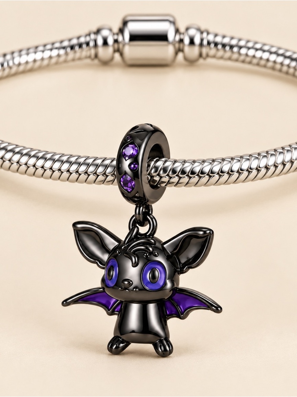Black and Purple Bat Charm Dangle Bracelet Charm